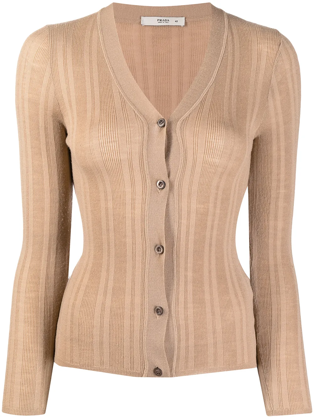 Pre-owned Prada Ribbed V-neck Cardigan In Brown