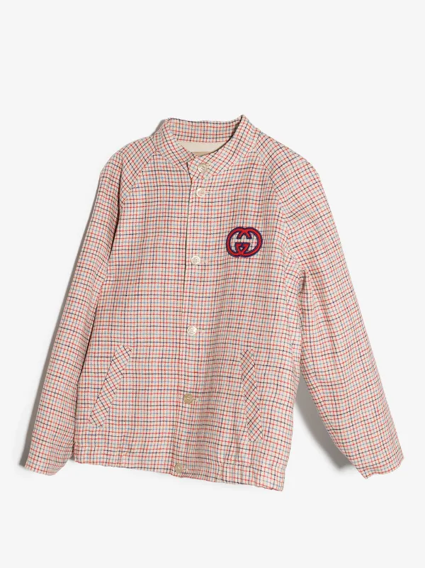 Gucci Kids グッチ・キッズ ロゴパッチ チェック シャツジャケット 