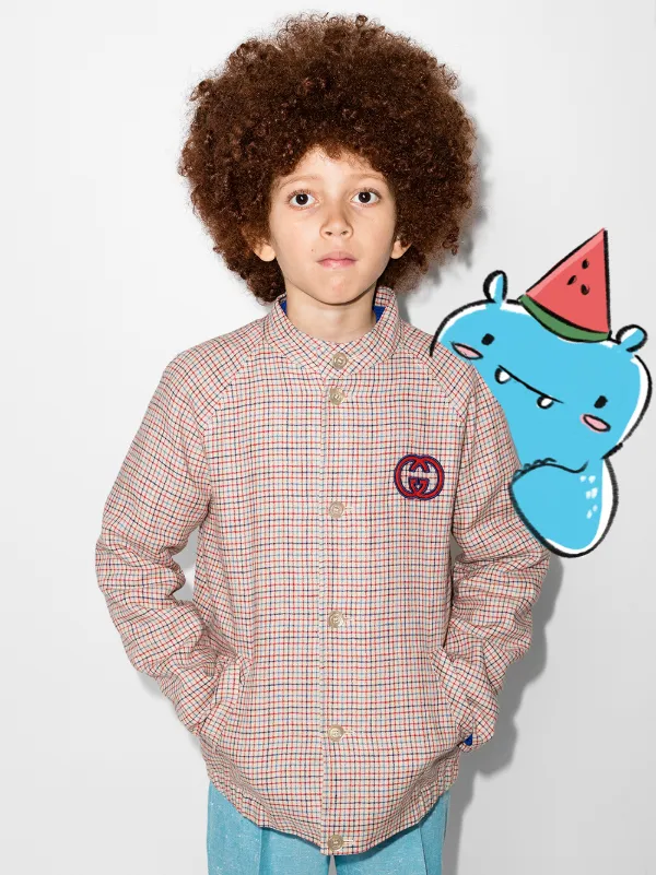 Gucci Kids グッチ・キッズ ロゴパッチ チェック シャツジャケット 