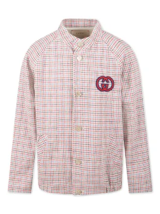 Gucci Kids グッチ・キッズ ロゴパッチ チェック シャツジャケット 