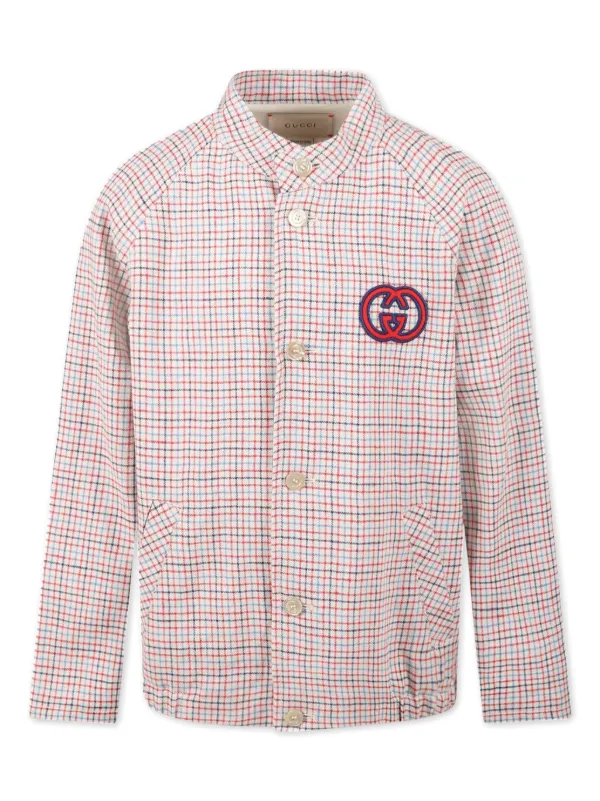 グッチ　キッズ　ジャケット Gucci Kids グッチ・キッズ ロゴパッチ チェック シャツ