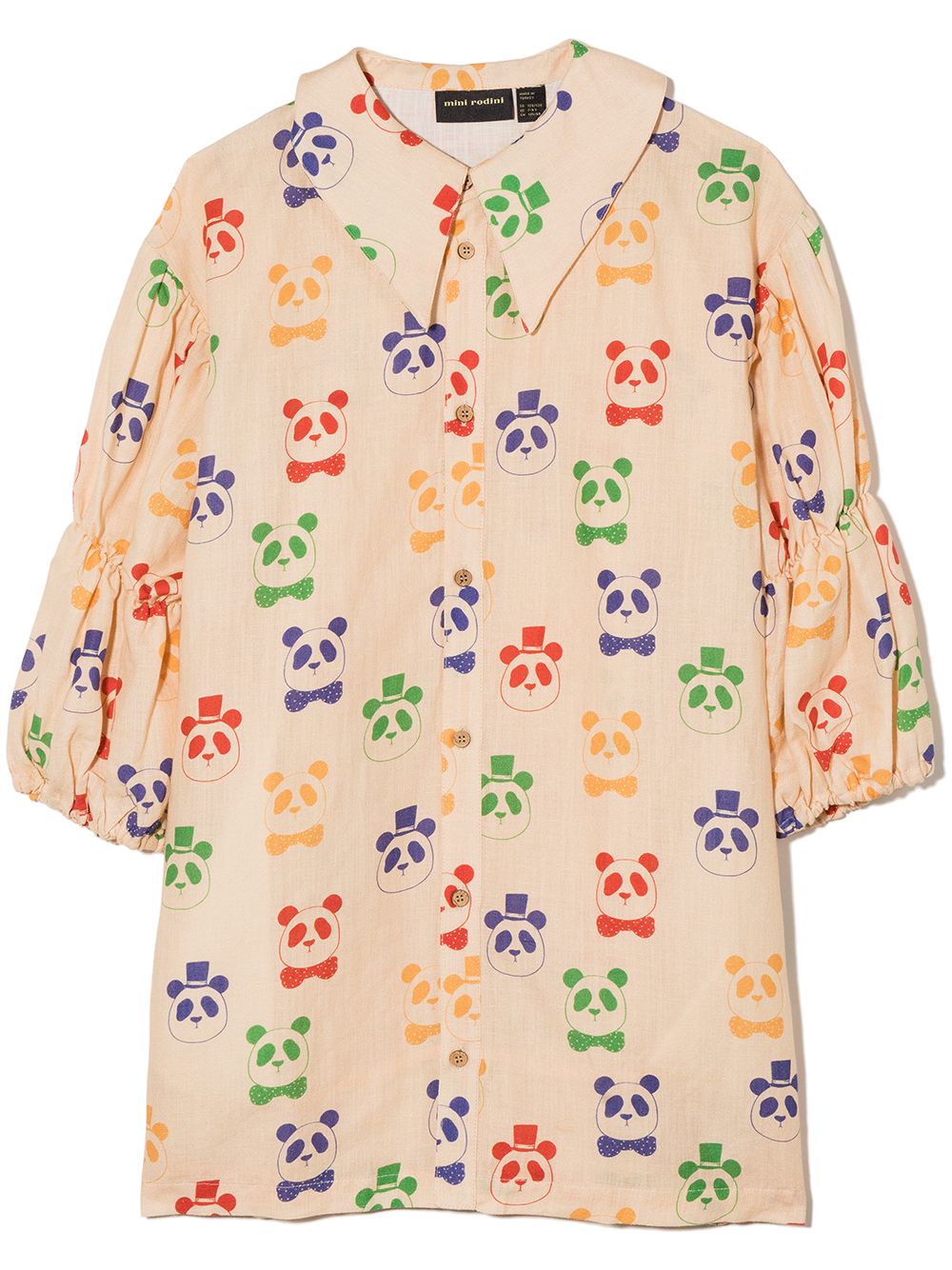 

Mini Rodini vestido camisero con osos panda estampados - Neutro