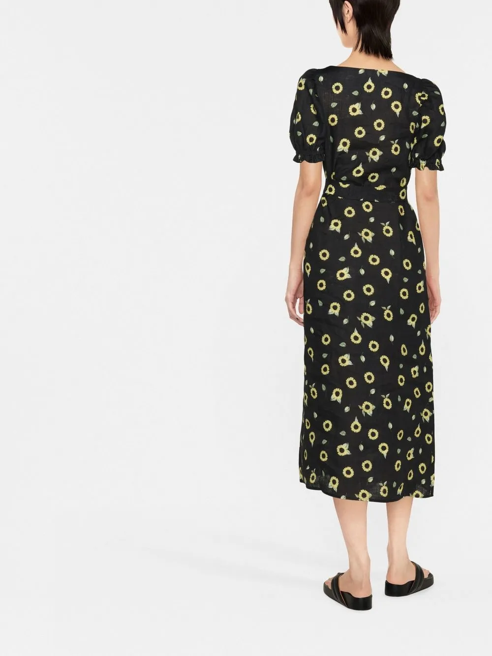 Sleeper Sunflowerprint Midi Dress In Yellow Black ModeSens