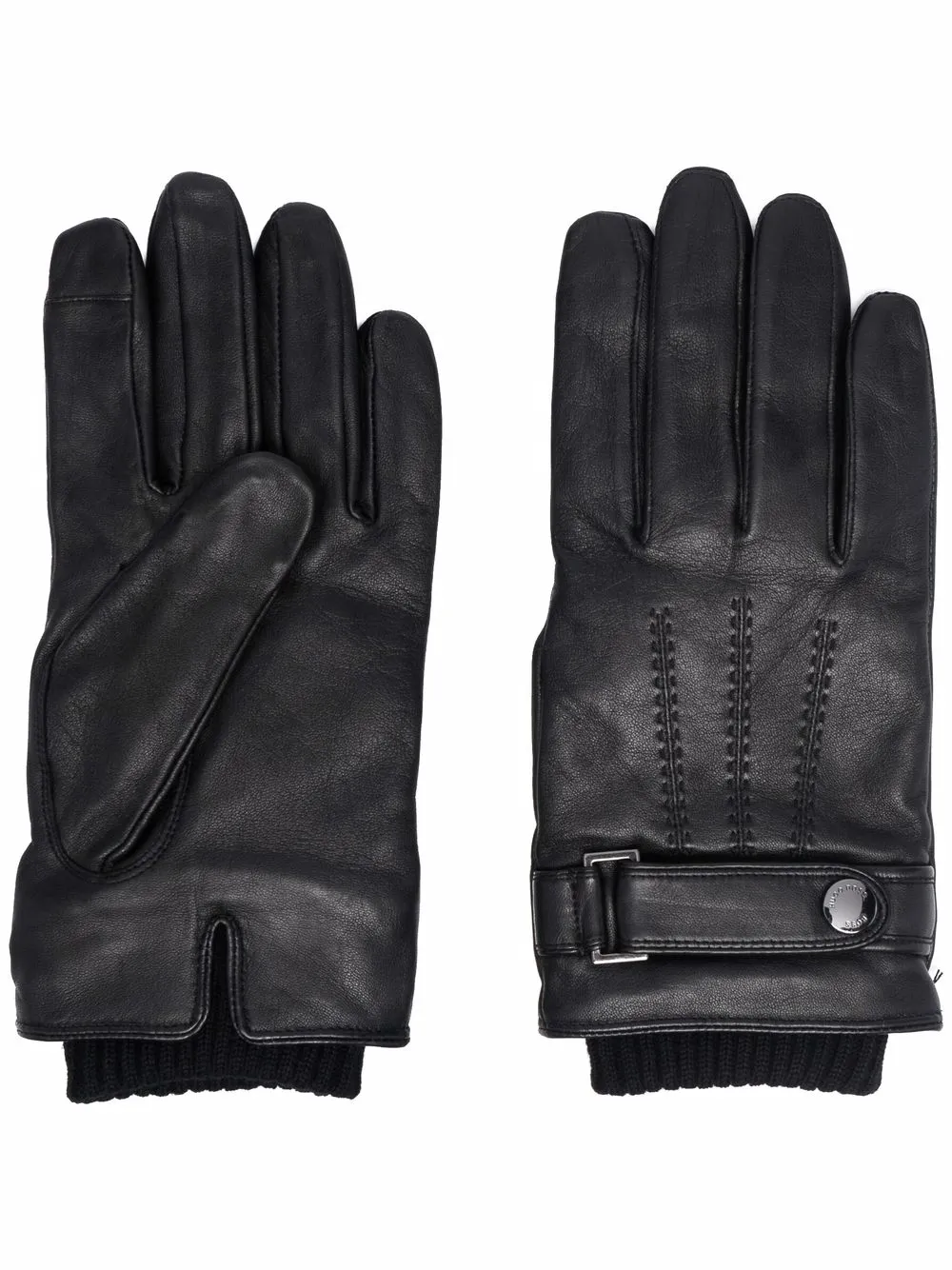 фото Boss кожаные перчатки с отделкой в рубчик