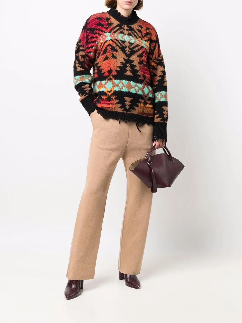 Shop Laneus distressed geometricknit jumper with Express Delivery