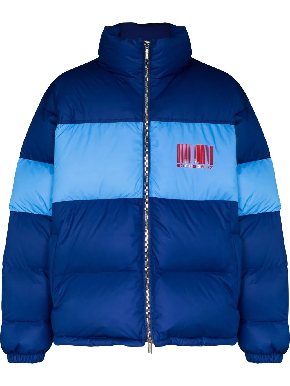 

VTMNTS Barcode-print two-tone puffer jacket - Blue