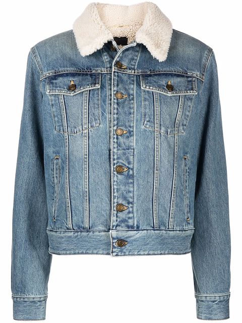 Saint Laurent Jaqueta jeans com pelos na gola