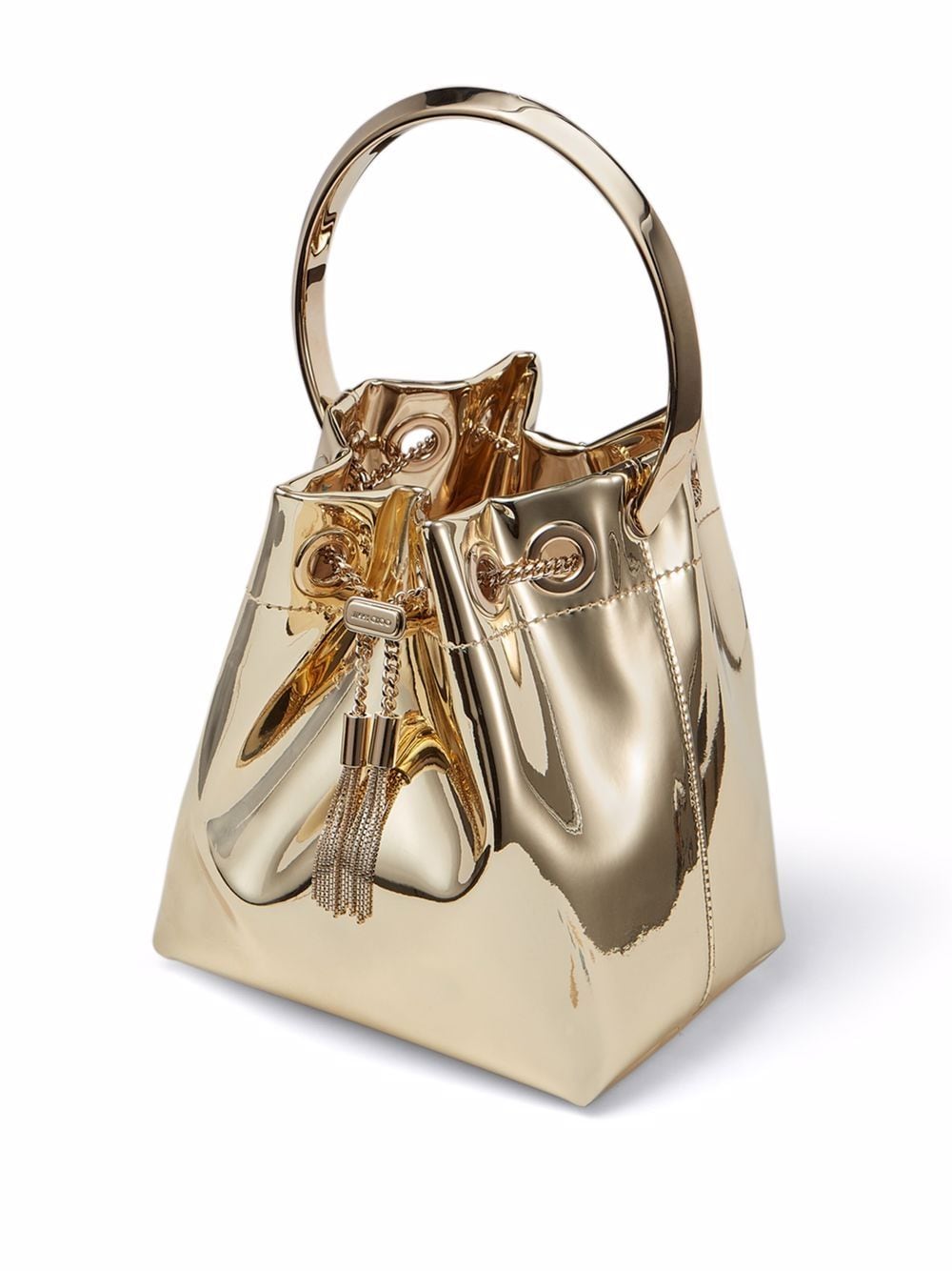 Shop Jimmy Choo Bon Bon Metallic-effect Bucket Bag In Gold