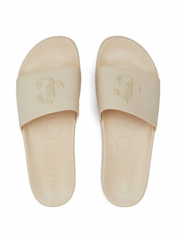 Jimmy Choo Port logo-plaque Slides | Neutrals | FARFETCH