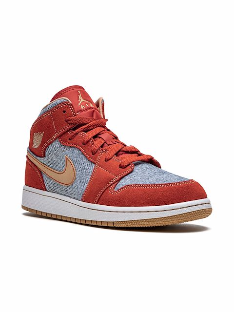 Jordan Kids Jordan 1 Mid SE "Denim/Red Suede" sneakers