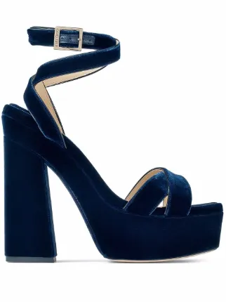 Navy blue velvet sandals top