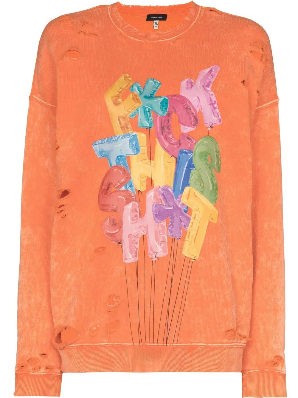 

R13 graphic-print distressed crew-neck jumper - Orange