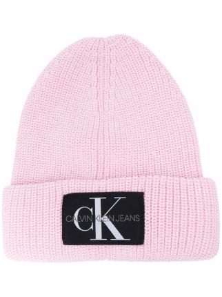 calvin klein logo patch beanie