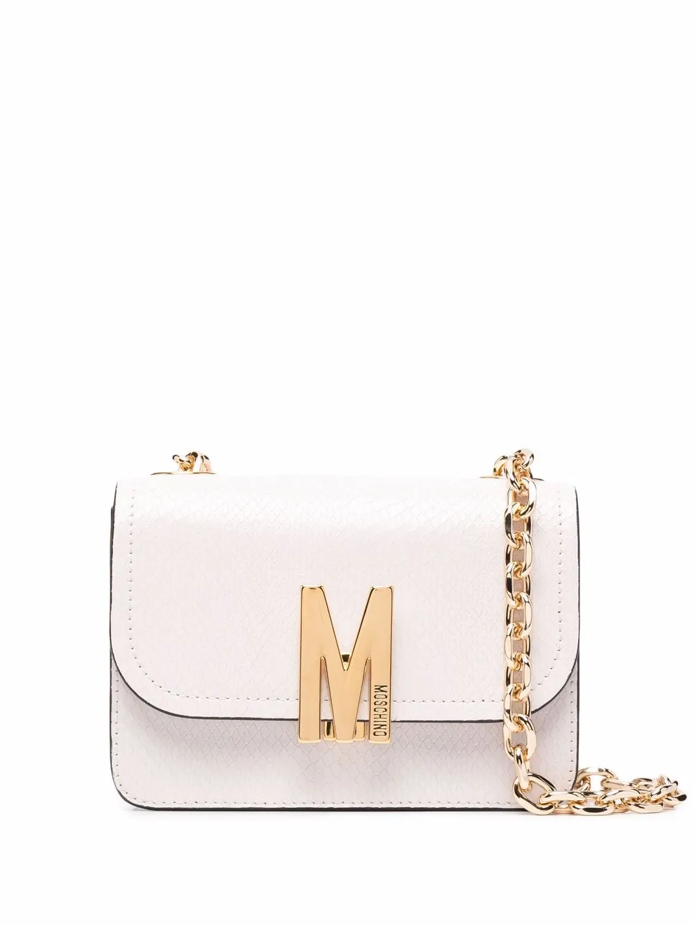 Moschino Monogram Logo Leather Shoulder Bag In White | ModeSens