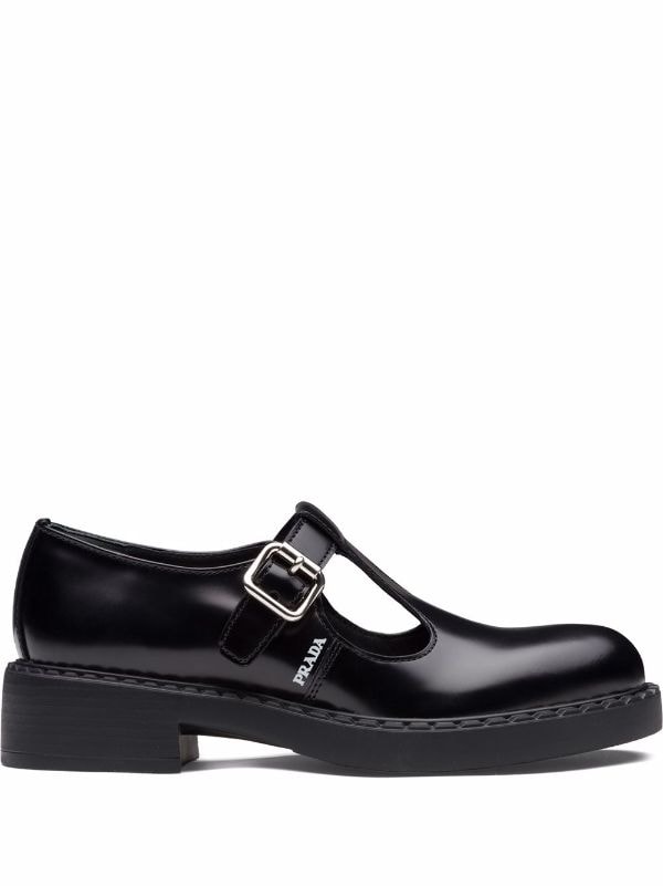 Shop Prada logo-print mary-jane loafers with Express Delivery - FARFETCH