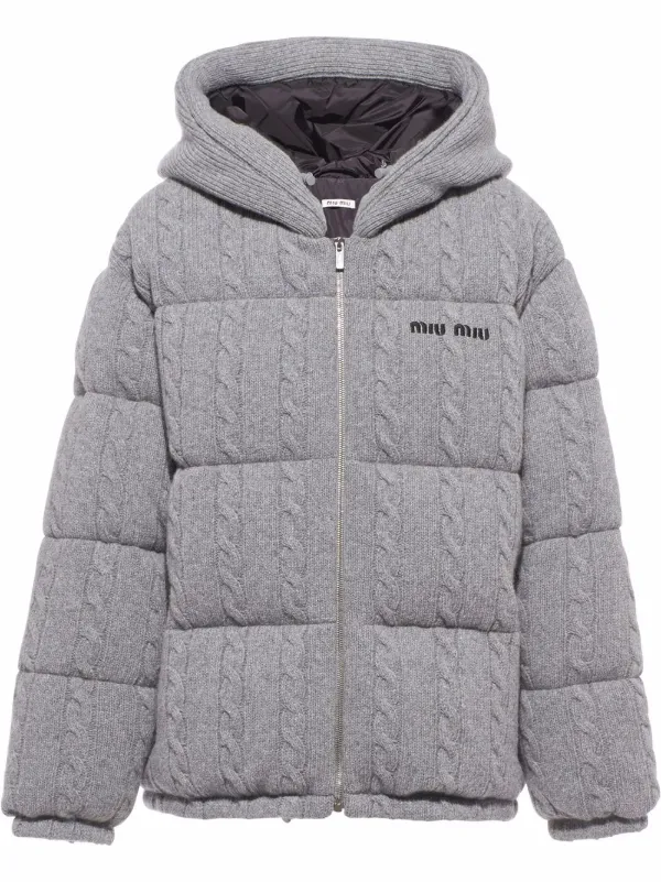 Shop Miu Miu cable-knit padded jacket with Express Delivery - FARFETCH