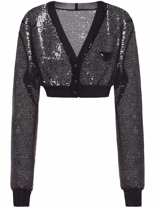 Cardigan crop brodé de sequins - Prada - Modalova