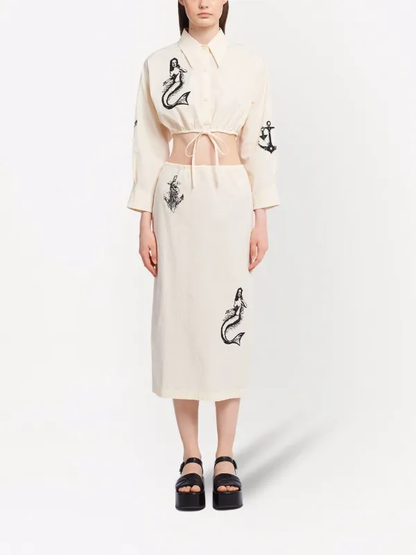 ワンピース PRADA EMBROIDERED CHAMBRAY SHIRT DRESS Prada Embroidered Chambray Shirt Dress | italist