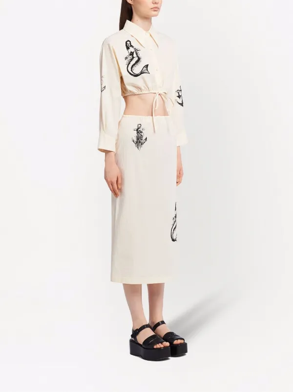 ワンピース PRADA EMBROIDERED CHAMBRAY SHIRT DRESS Prada Long Sleeve Dresses for Women | Lyst