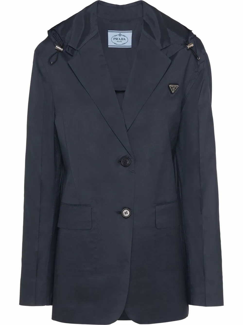 

Prada triangle logo-plaque hooded blazer jacket - Blue