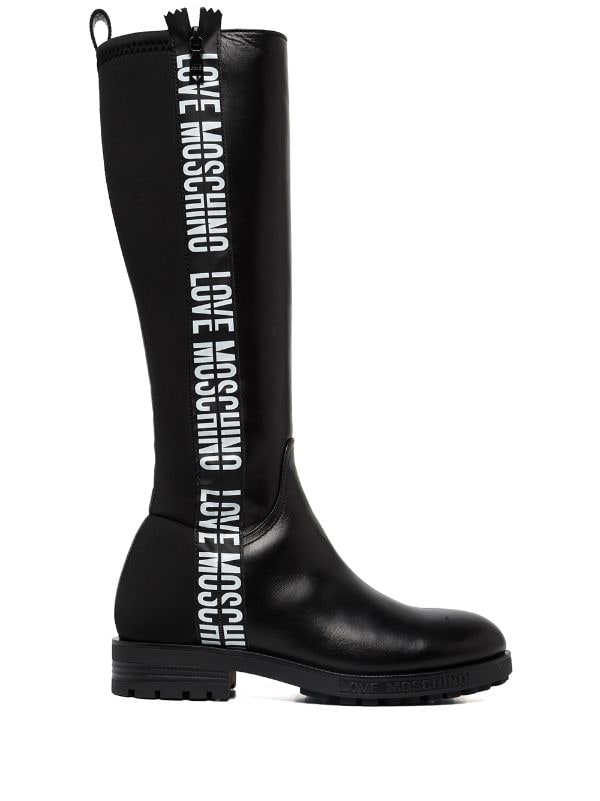 Schuldig studie lijden Love Moschino Tall Leather Logo Boots - Farfetch