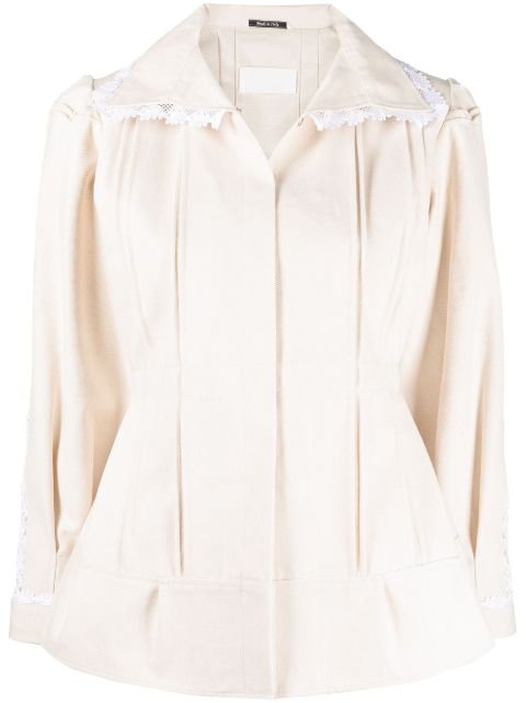 Maison Margiela lace-trim pleat-detail fitted jacket