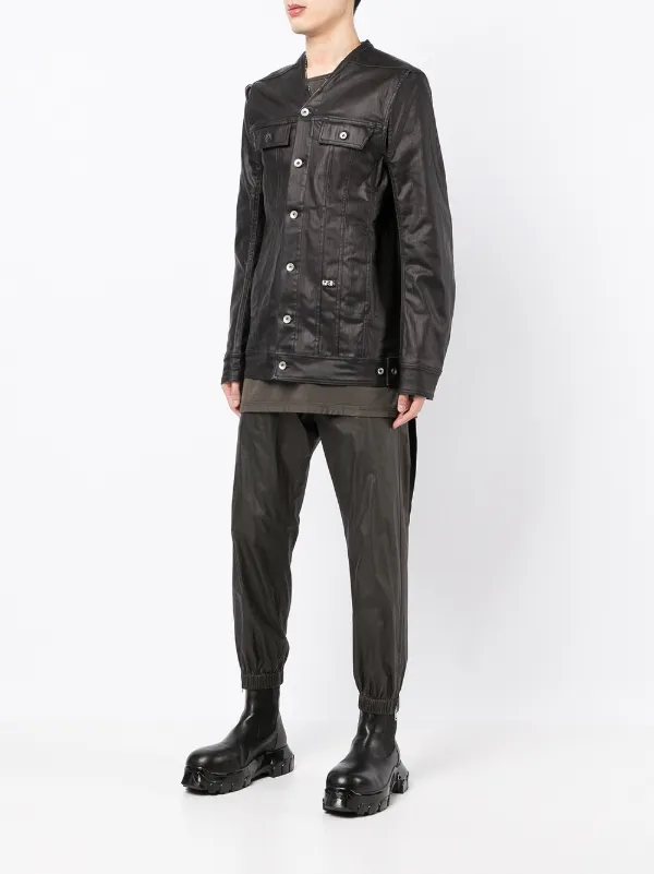 Rick Owens DRKSHDW Washed Denim Jacket with Leather Sleeves