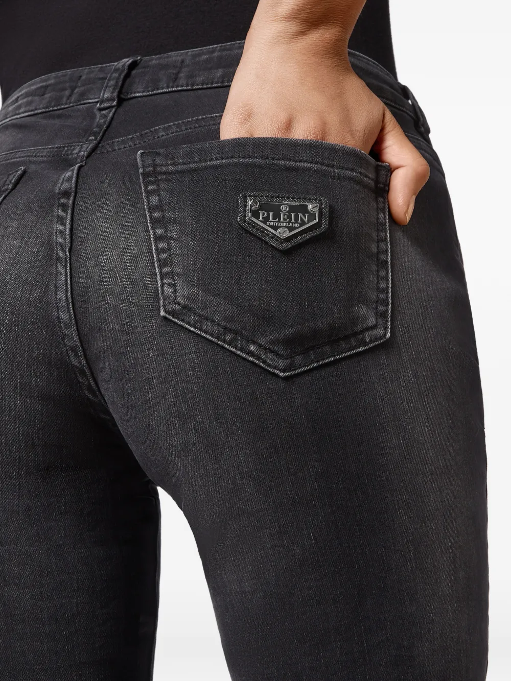 Philipp Plein Skinny denim jeans met logo-plakkaat Zwart