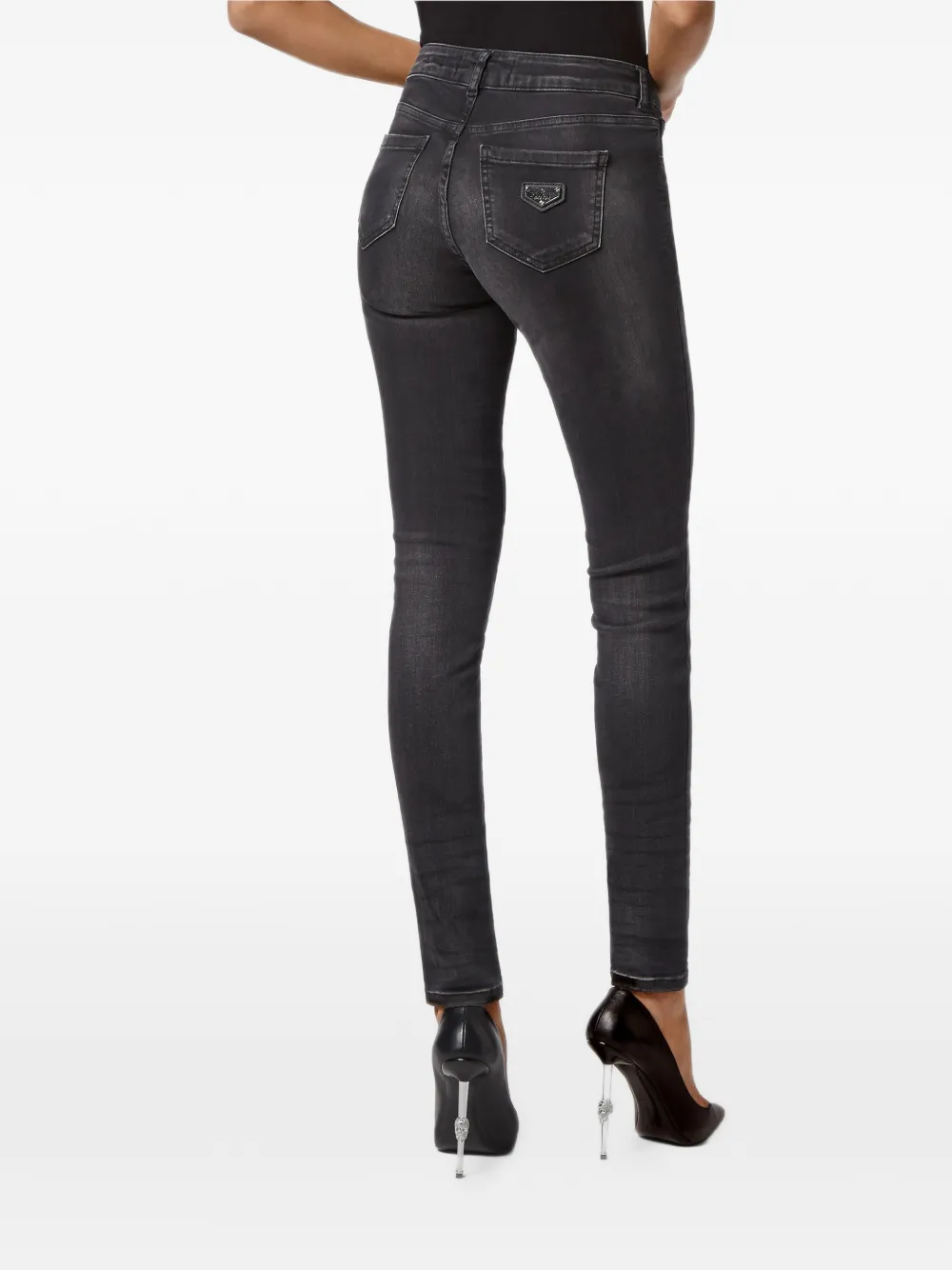 Philipp Plein Skinny denim jeans met logo-plakkaat Zwart