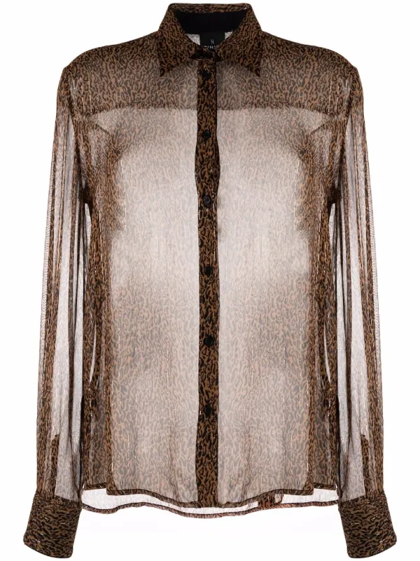 PINKO leopard-print Sheer Shirt - Farfetch