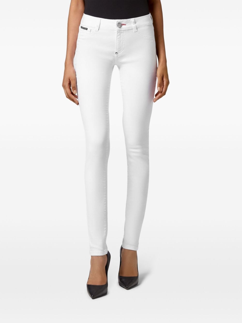 Shop Philipp Plein Logo-plaque Skinny-cut Jeans In White