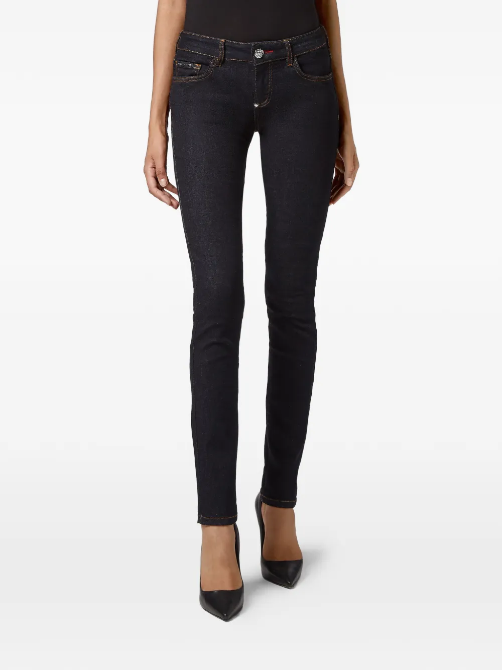 Philipp Plein Slim Fit Jeans Mit Logo Schild   Blau 