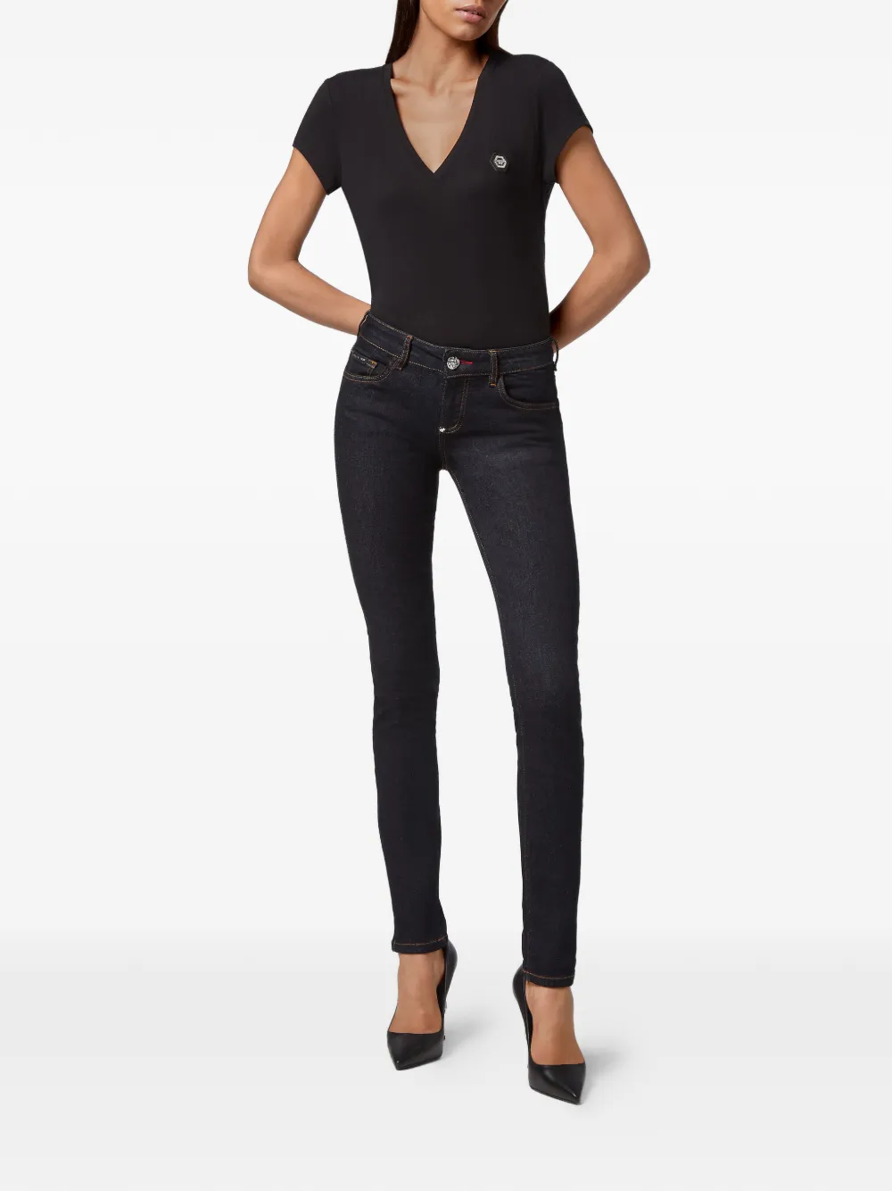  Philipp Plein Slim Fit Jeans Mit Logo Schild   Blau 