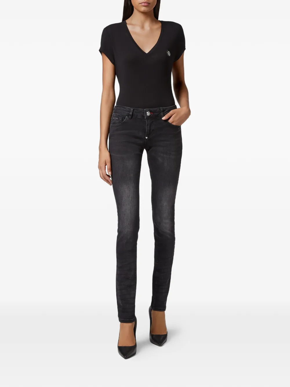  Philipp Plein Hoch Sitzende Slim Fit Jeans   Schwarz 