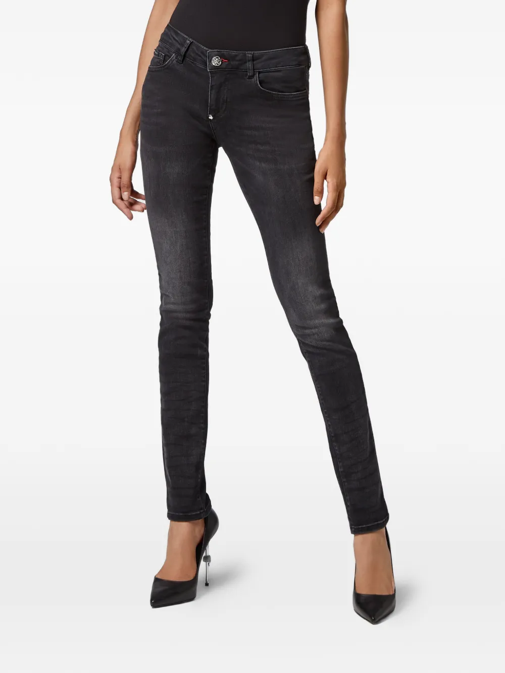  Philipp Plein Hoch Sitzende Slim Fit Jeans   Schwarz 
