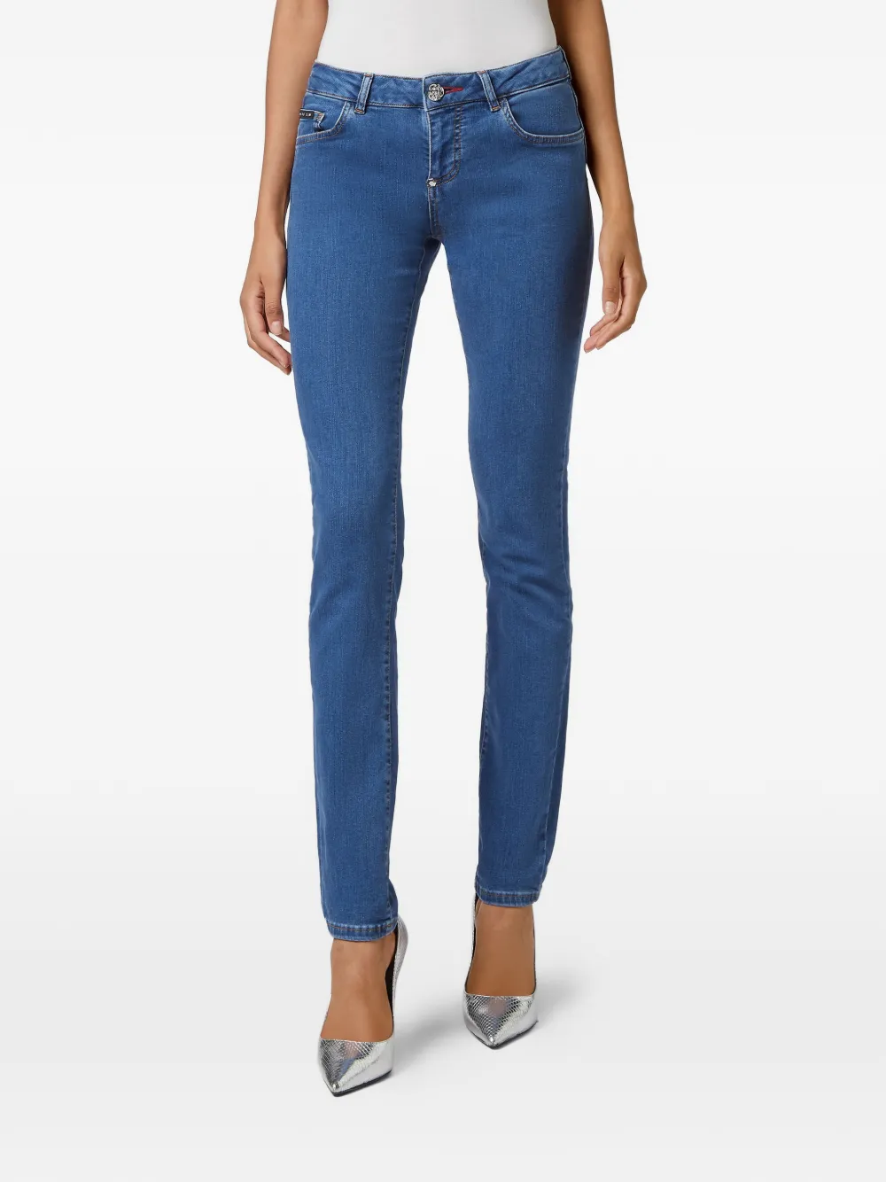  Philipp Plein Vaqueros Slim Con Placa Del Logo - Azul 