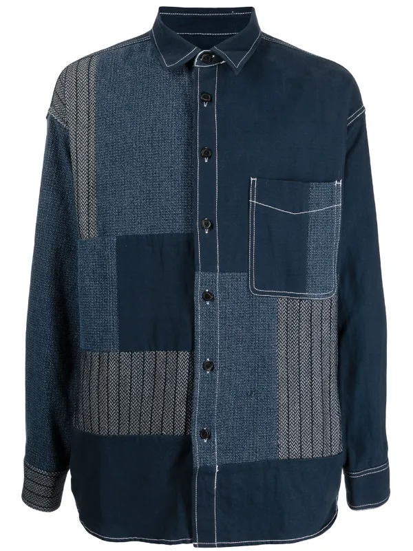 FIVE CM blue patchwork denim shirt for 
