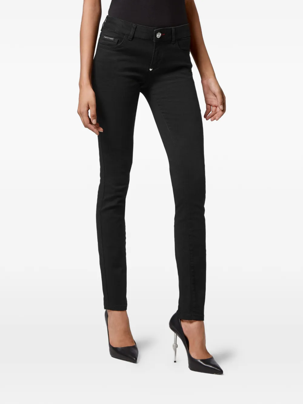  Philipp Plein Slim Fit Jeans Mit Logo Schild   Schwarz 