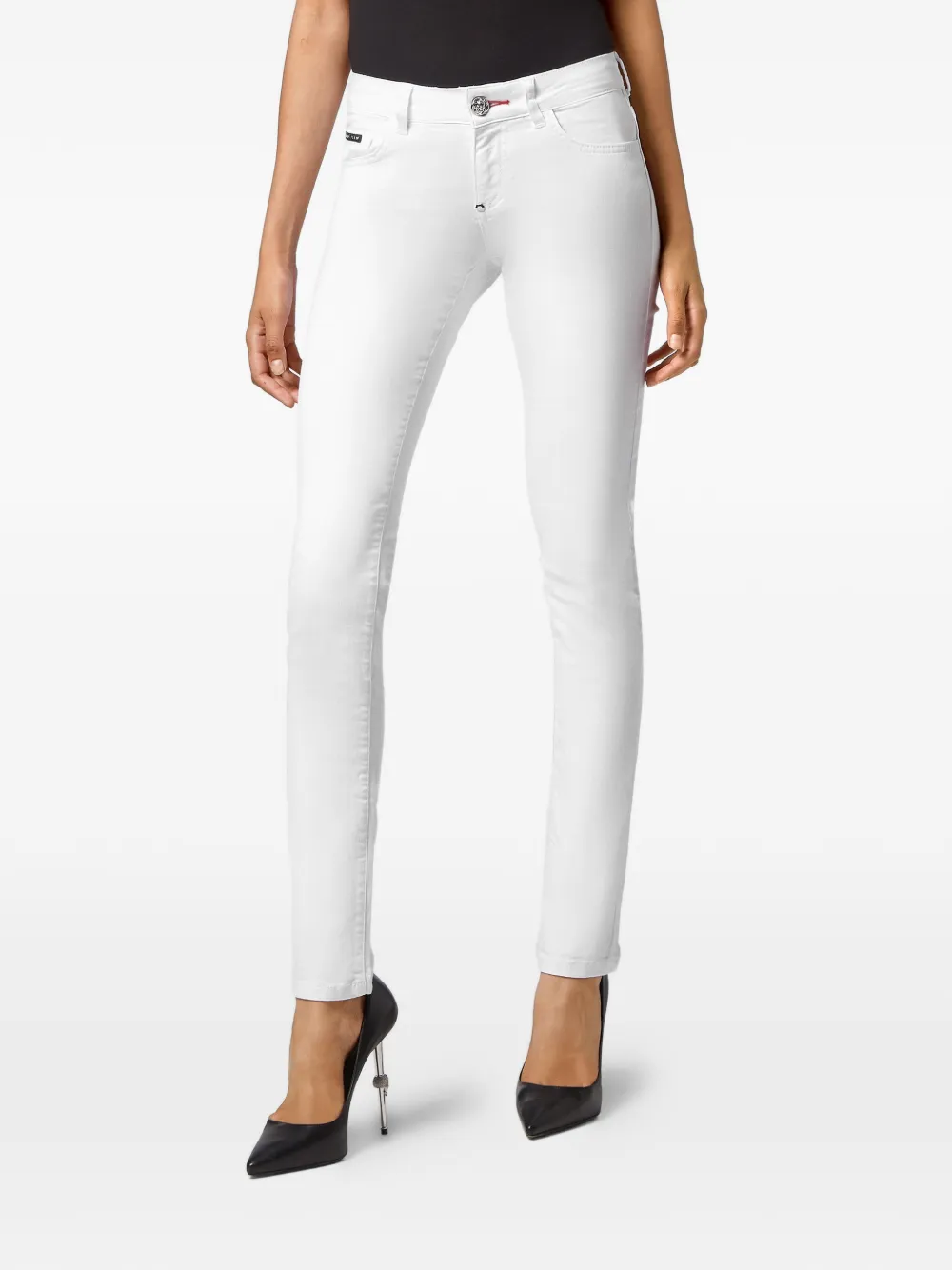  Philipp Plein Slim Fit Jeans Mit Logo Schild   Weiß 