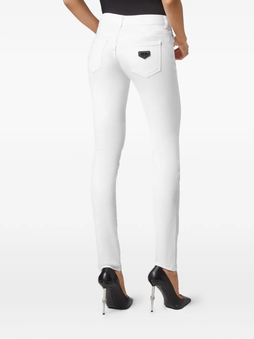 Philipp Plein Slim-fit denim jeans met logo-plakkaat Wit