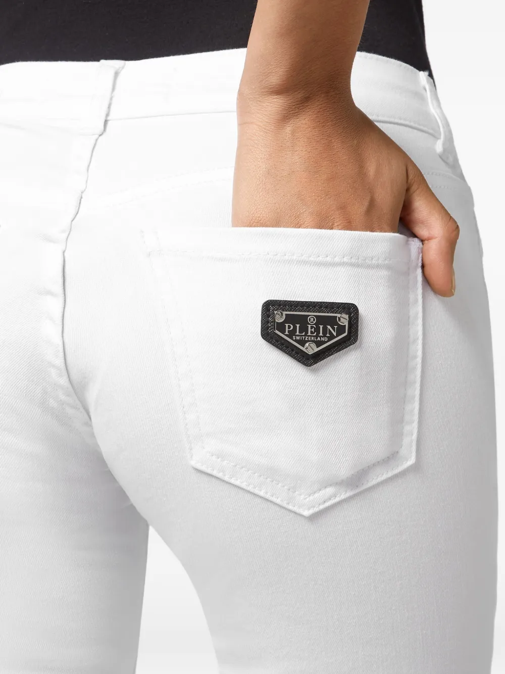 Philipp Plein Slim-fit denim jeans met logo-plakkaat Wit