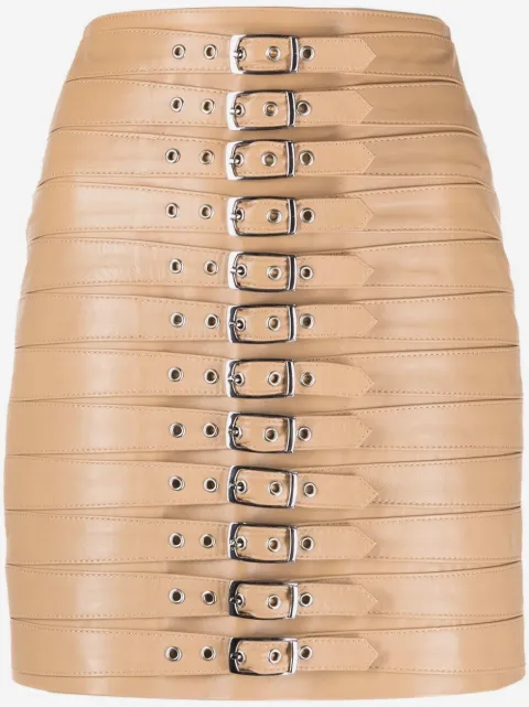 Manokhi high-waisted leather buckle skirt