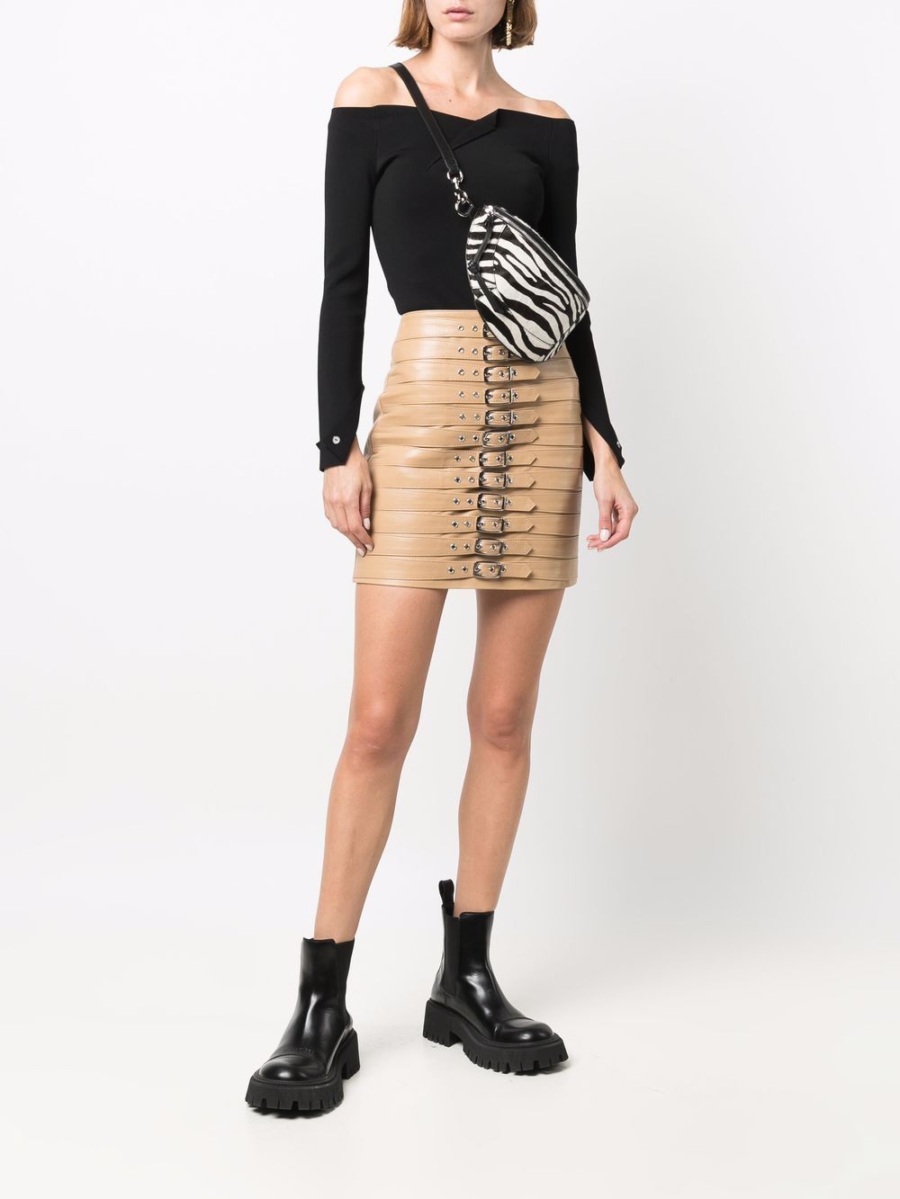 Shop Manokhi High-waisted Leather Buckle Skirt In Braun