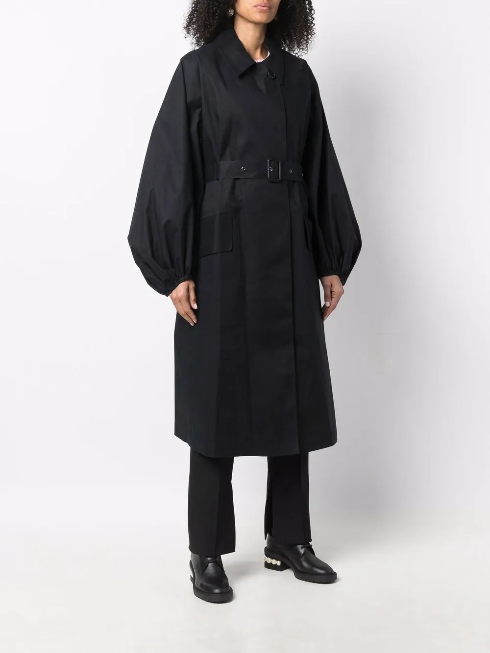 Shop Cecilie Bahnsen Helen Belted Puff-sleeve Trench Coat In Black