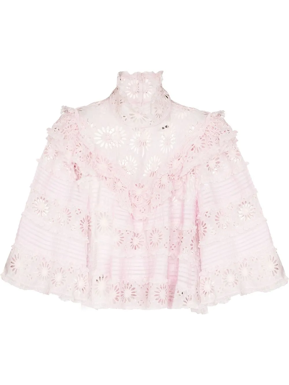 Isabel Marant Dawson Ruffled Lace-trimmed Broderie Anglaise Cotton And Silk-blend Blouse In Pink