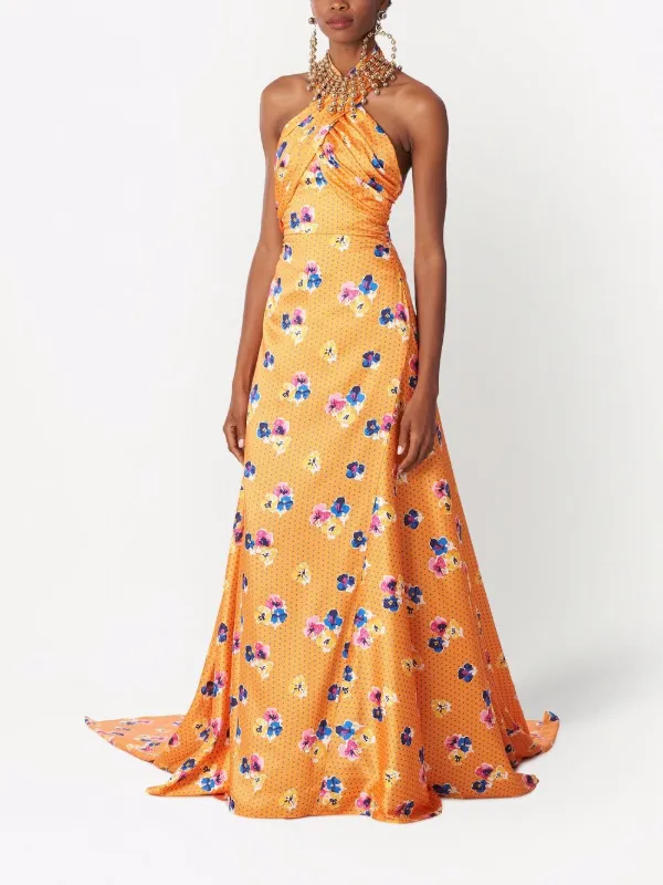Carolina Herrera Vestido Con Cuello Halter y Estampado Floral - Farfetch