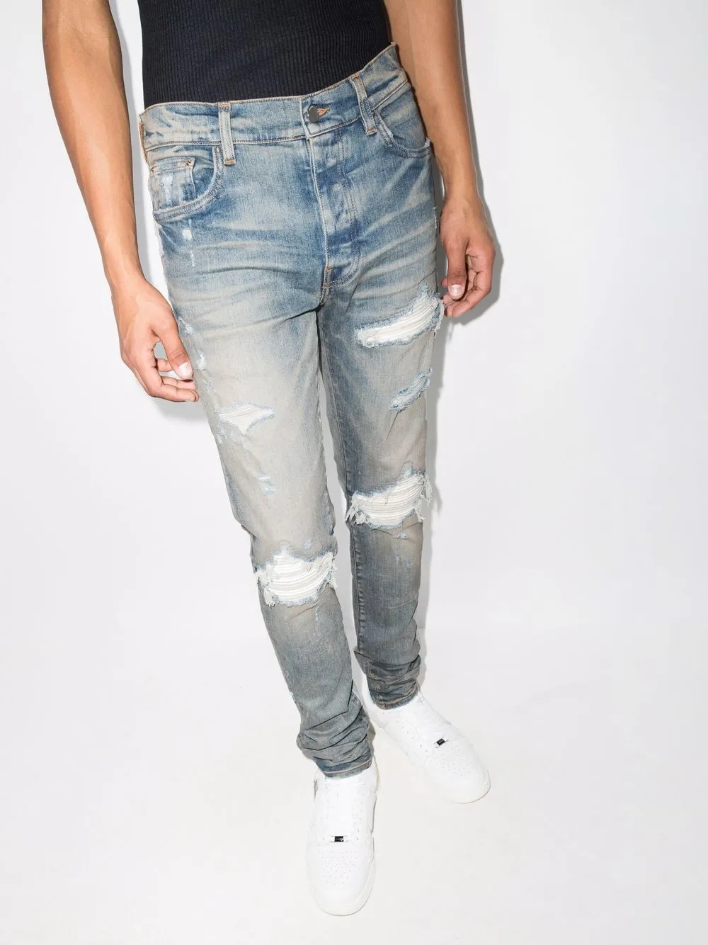 AMIRI MX1 Ultra suede-patches Skinny Jeans - Farfetch