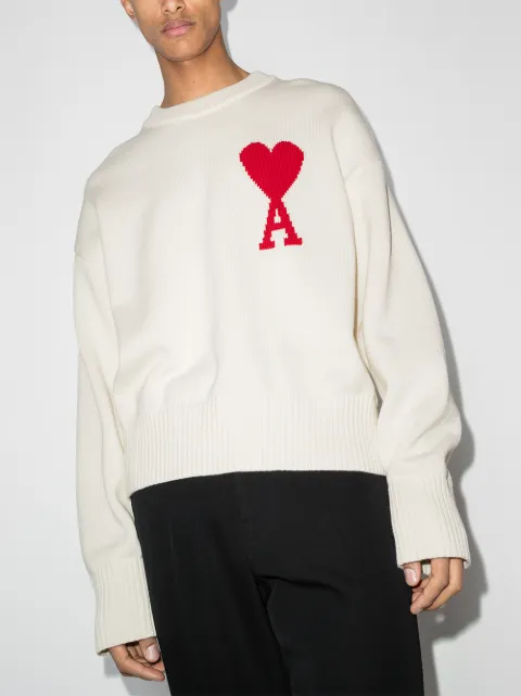 Shop AMI Paris Ami De Coeur crew-neck jumper with Express Shop AMI Paris Ami De Coeur crew-neck jumper with Express