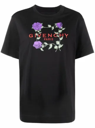 Givenchy Floral Embroidered Logo T-shirt | Black | FARFETCH JO