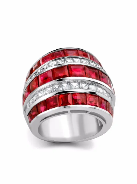 Pragnell platinum large Manhattan diamond and ruby ring